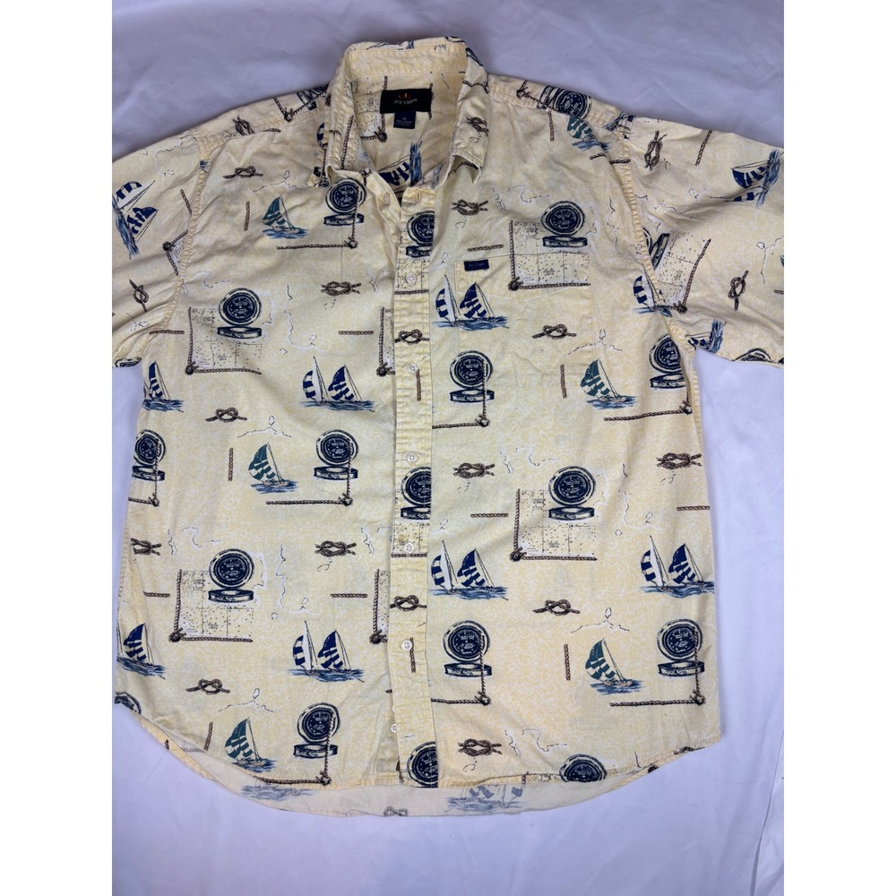 Ivy Crew Mens XL Nautical Sailboat Compass Print Cotton Button Down Shirt Yellow